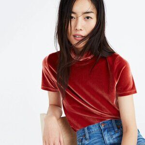 Madewell Velvet Short Sleeve Tee in Rust Red